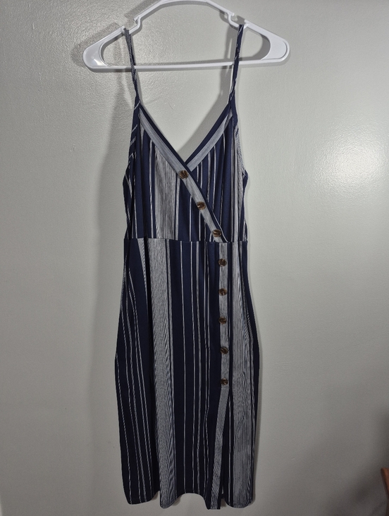 Tmg New York Dresses & Skirts - Gray And Navy Midi Dress Size Large Spaghetti Strap High Waist Side Slit